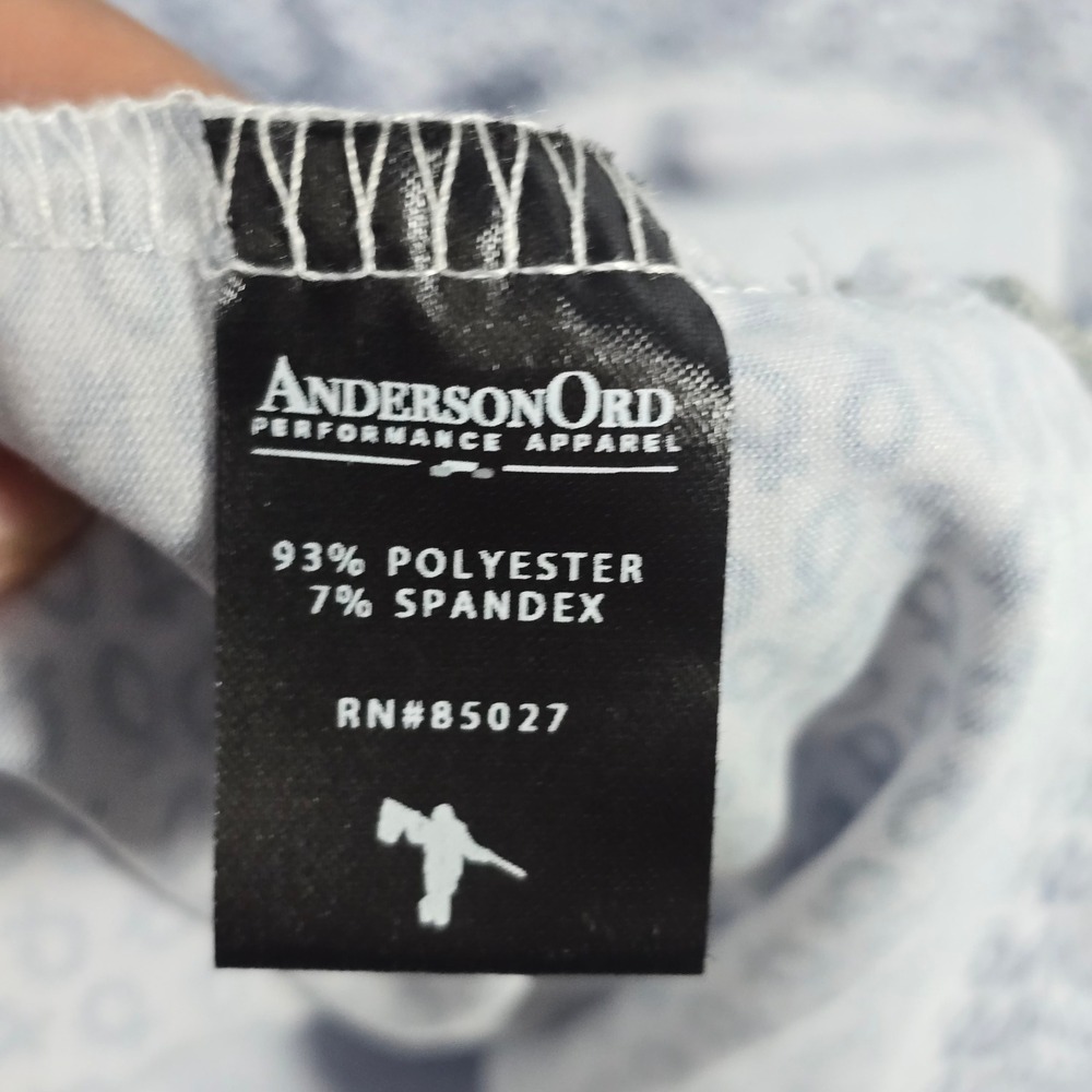 AndersonOrd Mens Performance Golf Polo Shirt Small White Navy Fish Hook Print - Picture 6 of 7